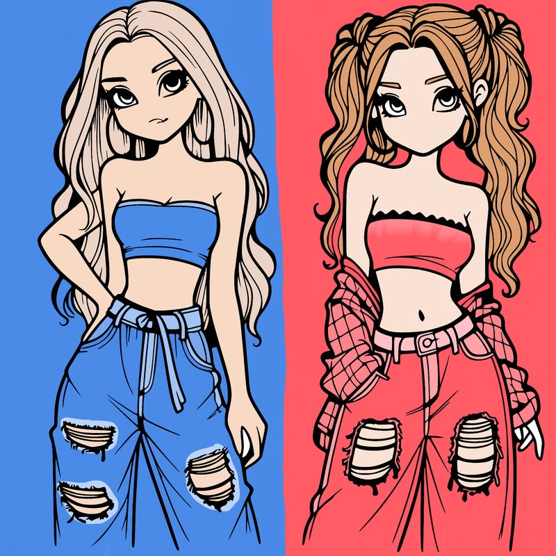 2 girls in crop tops and baggy jeans ripped