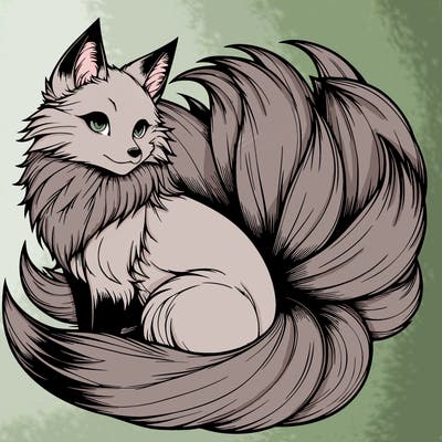 realistic detailed 9 tailed anime fox