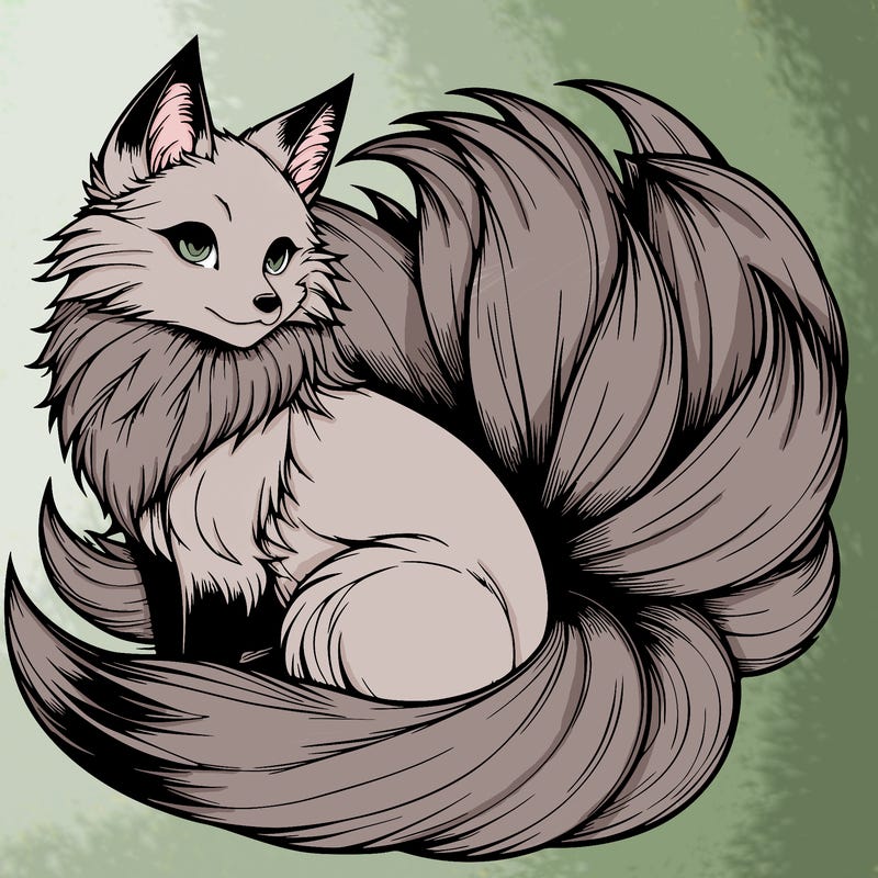 realistic detailed 9 tailed anime fox
