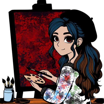 realistic girl artist painting a blank canvas