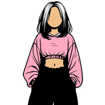 realistic girl faceless with baggy pants and a crop top