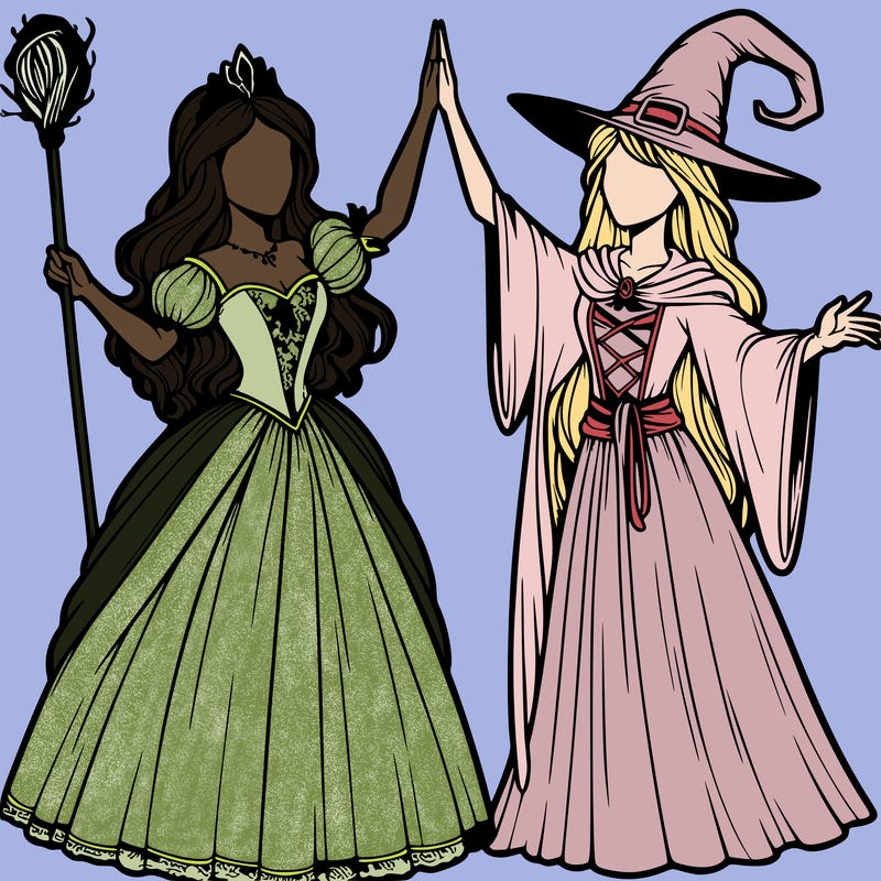 detailed realistic split of a princess and a witch