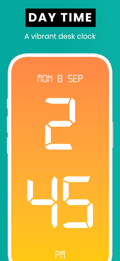 Bed Time | Large Clock - A large digital clock in day mode with a vibrant orange gradient background showing the time and date
