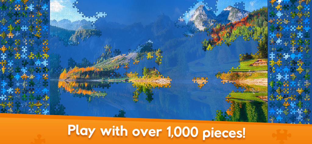 Jigsaw World - A mountain landscape jigsaw puzzle being played with over 1000 pieces