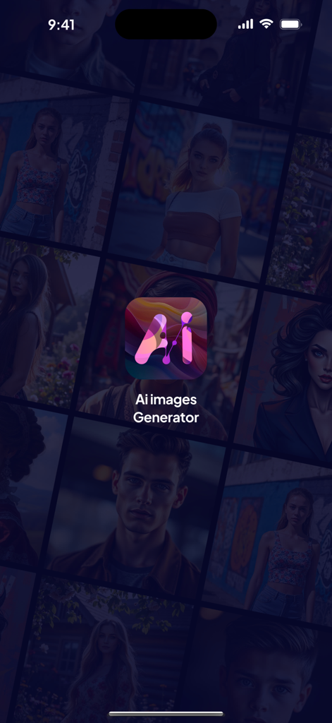 ARTI AI - Photo Art Generator - Una galería que muestra diversos retratos y obras de arte generados por IA dentro de la aplicación ARTI AI