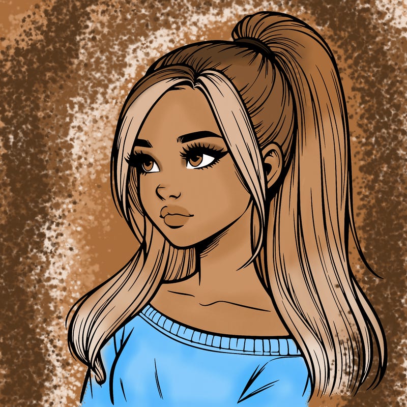 realistic girl with a high ponytail