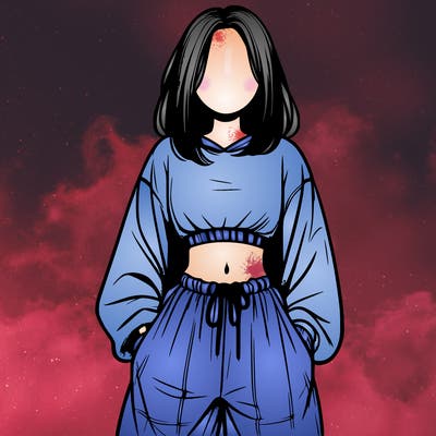 realistic girl faceless with baggy pants and a crop top