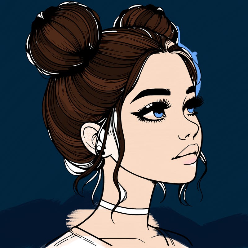 realistic girl with buns on the top of her head