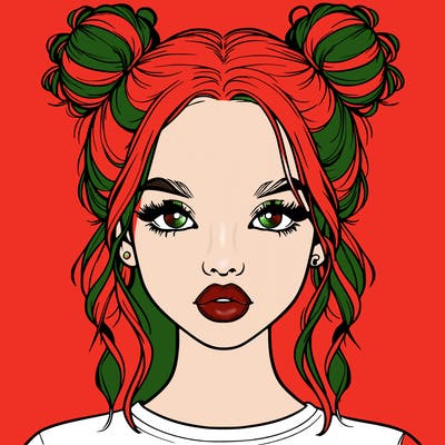 realistic girl with two buns in hair and lips