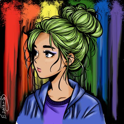 realistic teenage girl with a messy bun