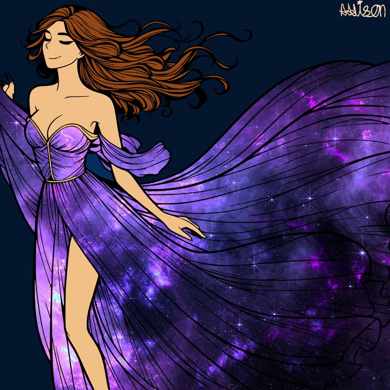realistic woman in dress flowing the the wind