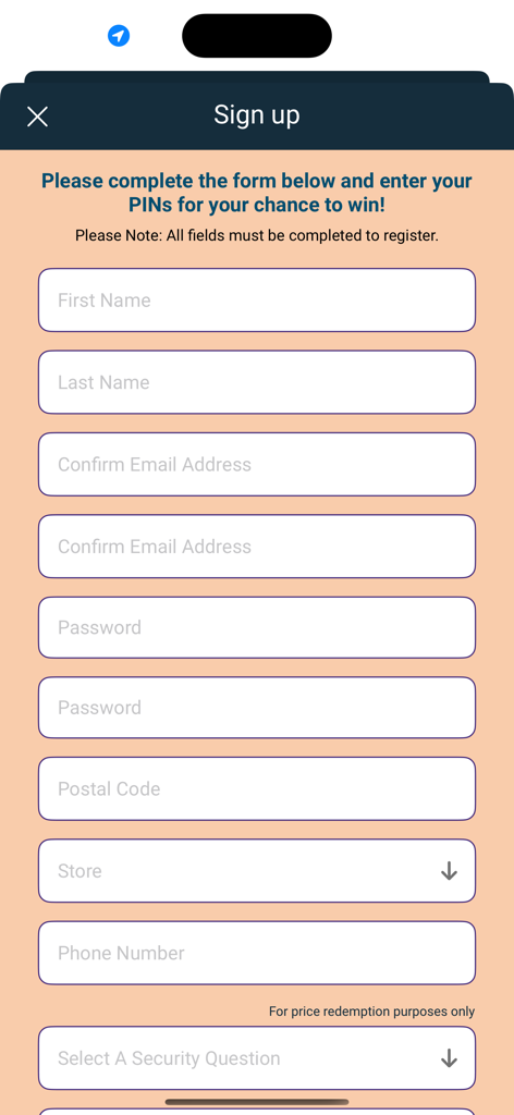 AG Foods - Écran d'inscription au concours AG Foods Grand Concours d'Épicerie montrant les champs d'informations personnelles.