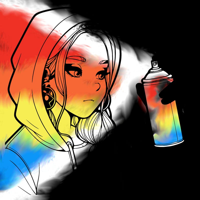 a realistic girl, spray painting