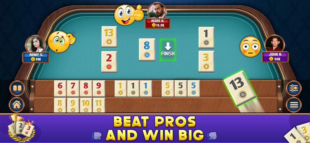 Okey - Offline Board Game - Pantalla de juego de Okey - Juego de Mesa Offline mostrando fichas y avatares de jugadores.