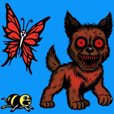 terrifying dog with a butterfly