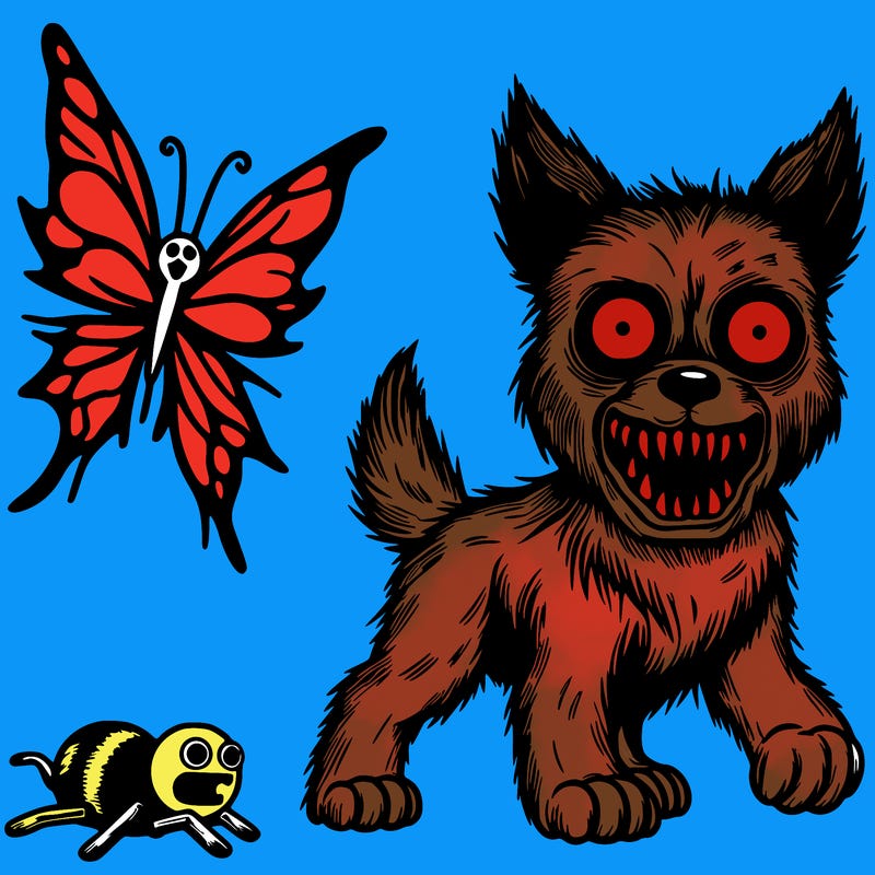 terrifying dog with a butterfly