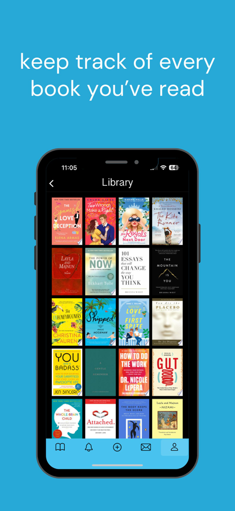 BookTalk - デジタルライブラリ追跡画面のブックカバーグリッドが表示されているモバイルアプリインターフェース