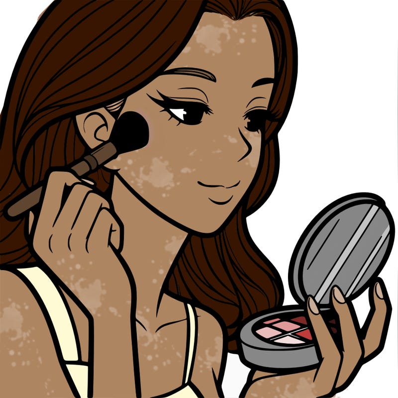 little girl putting on makeup