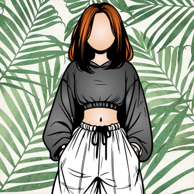 realistic girl faceless with baggy pants and a crop top