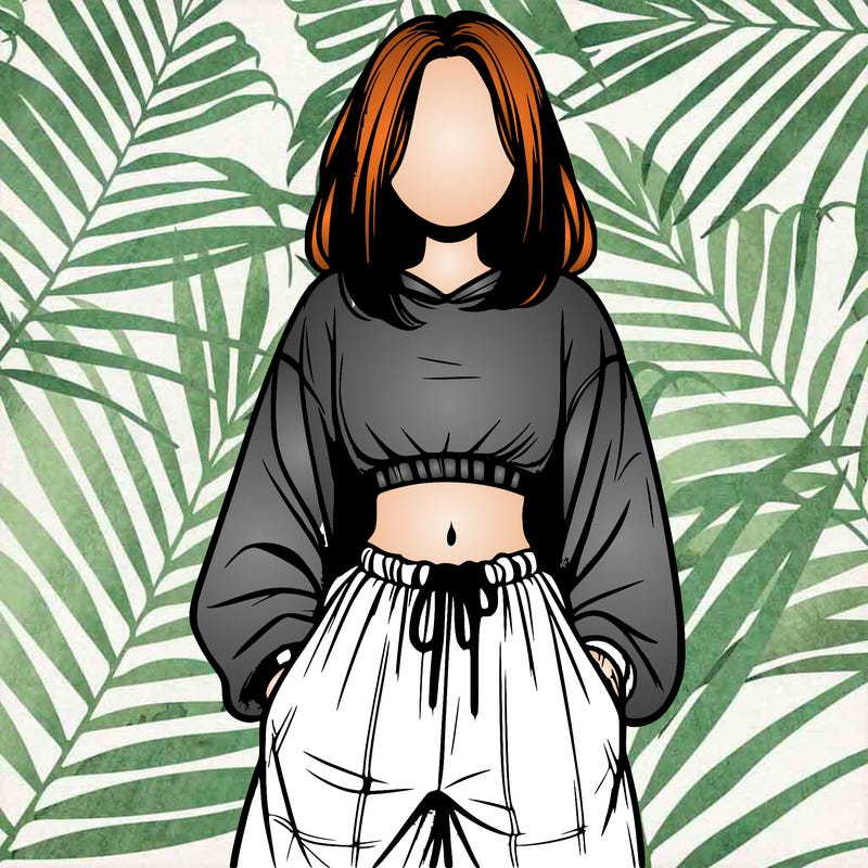 realistic girl faceless with baggy pants and a crop top