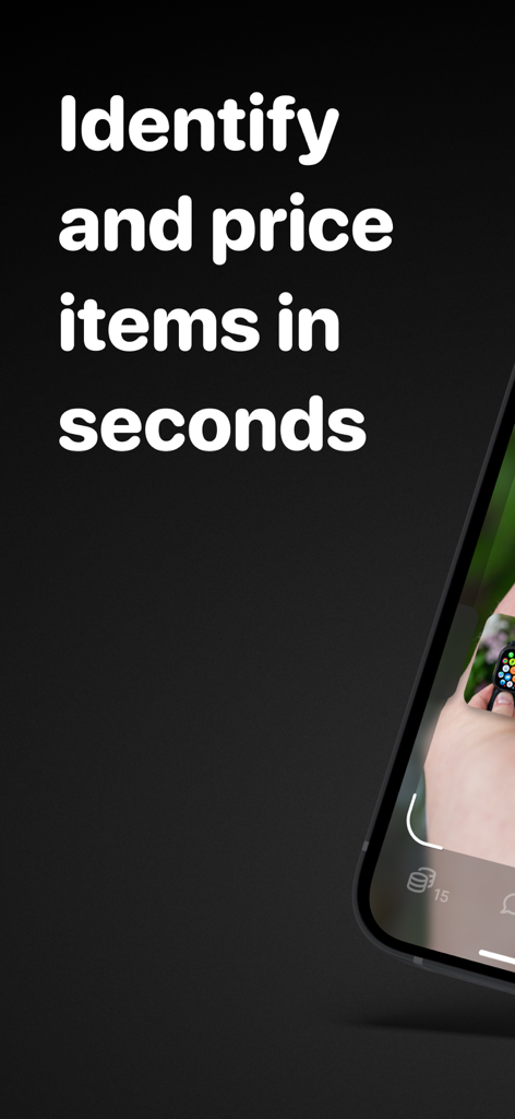 Hero: Sell, Price & List Fast - A smartphone displaying the Hero app's feature to quickly identify and price items for resale using AI scanning.