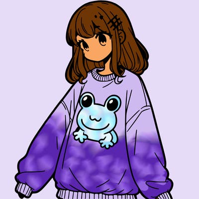 girl wearing frogging sweatshirt