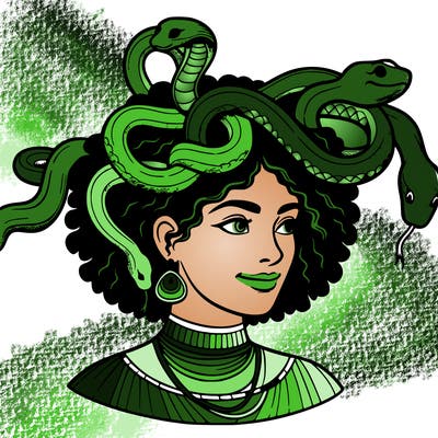 realistic woman snakes on head