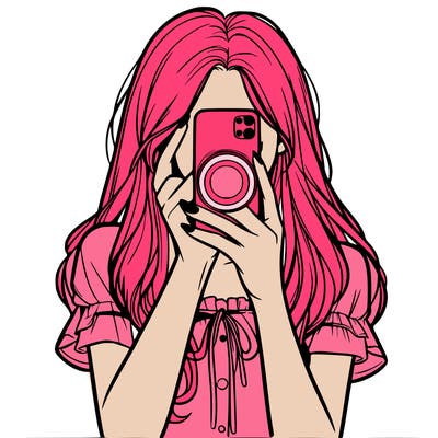 a realistic girl holding her phone taking pictures