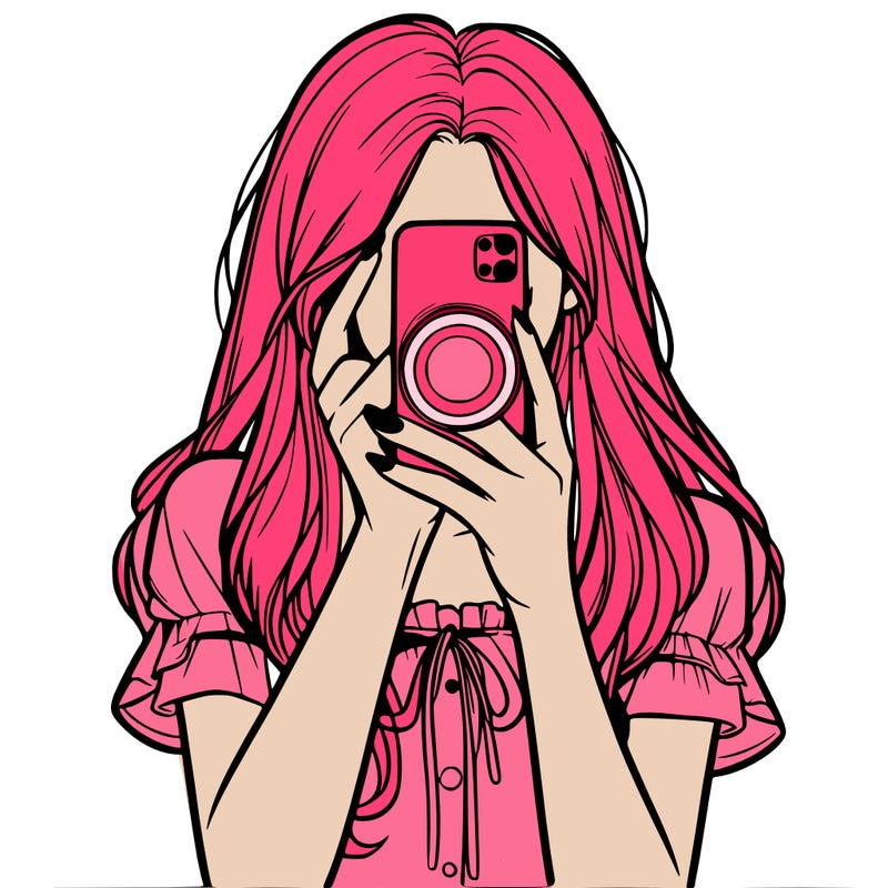 a realistic girl holding her phone taking pictures