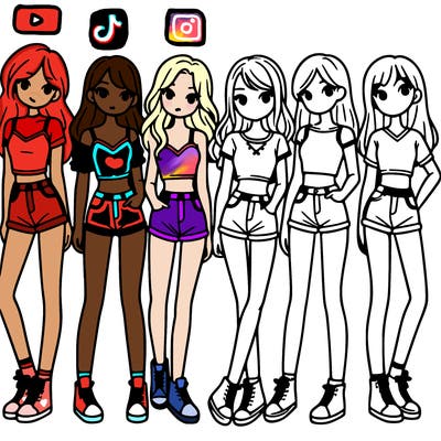 a group of girls wearing crop tops and shorts