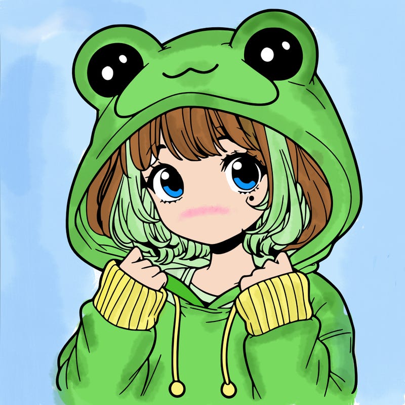 a cute teenage girl wearing a frog hoodie