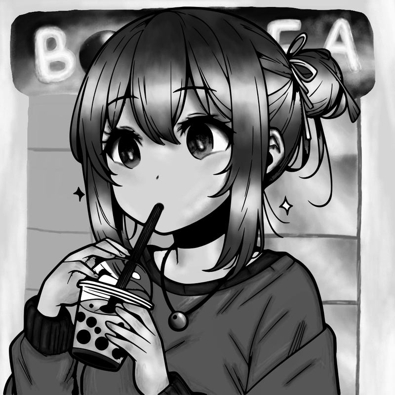 manga character drinking boba