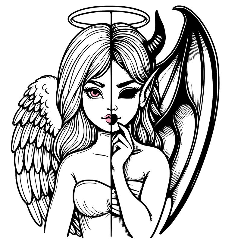 realistic angel half demon