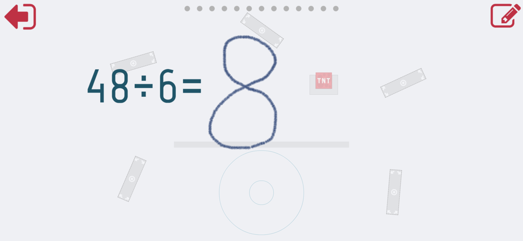 A division problem 48 divided by 6 with the answer 8 written by hand on the screen