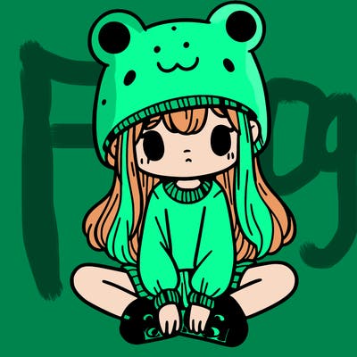 a girl wearing a frog hat and some frog socks