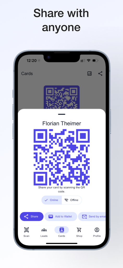Spreadly Digital Business Card - Digital business card QR code display in the Spreadly app for professional networking