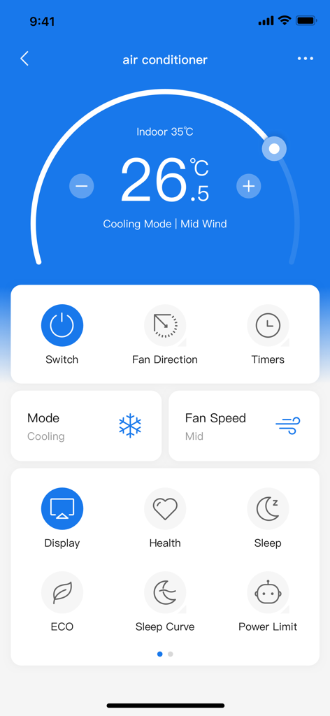 AC Freedom - AC Freedom mobile app dashboard showing air conditioner temperature and cooling mode settings.