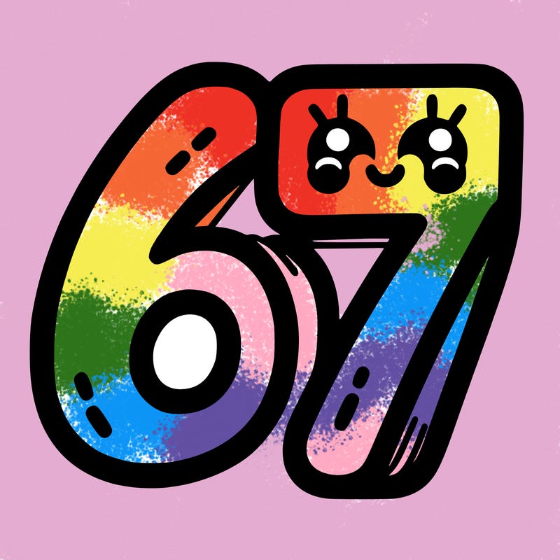 the numbers 67