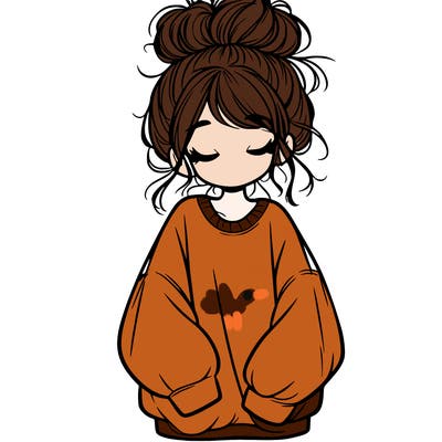 girl with baggy sweatshirt and messy bun