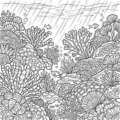 Explore a captivating coralline algae reef, beautifully rendered with atmospheric rainy day details. This unique coloring page blends the wonders of marine life with a cozy, introspective mood for a delightful art session.