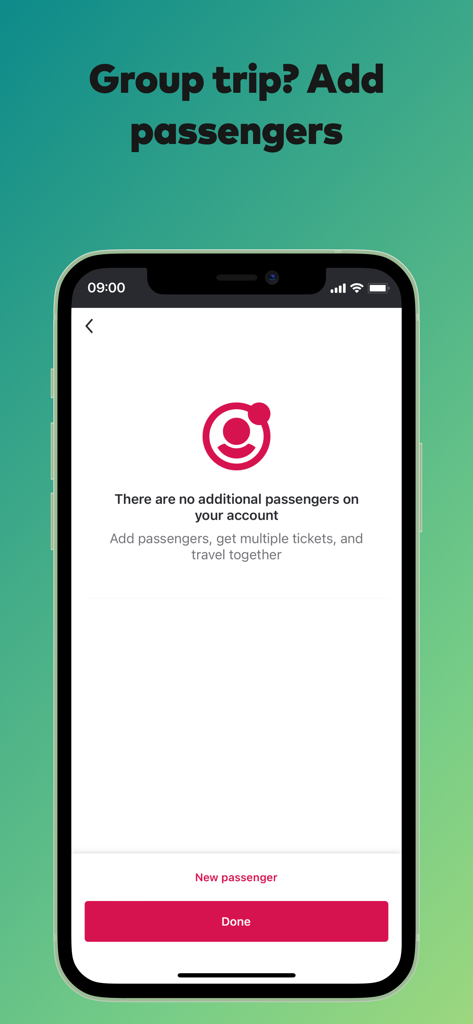 Glimble: public transport - A smartphone interface from the Glimble app showing how to add passengers for group travel and multi-ticket booking.