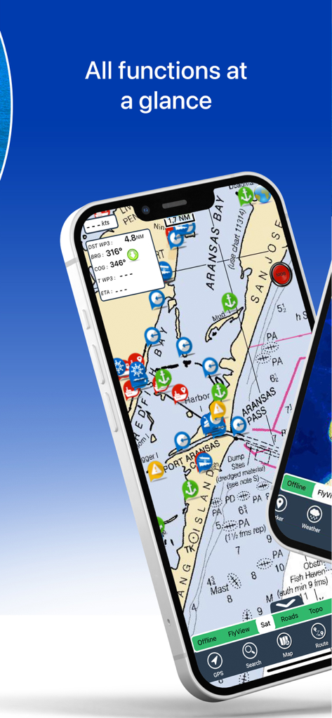 Flytomap All in One HD Charts - Detailed nautical map and navigation dashboard on the Flytomap mobile app