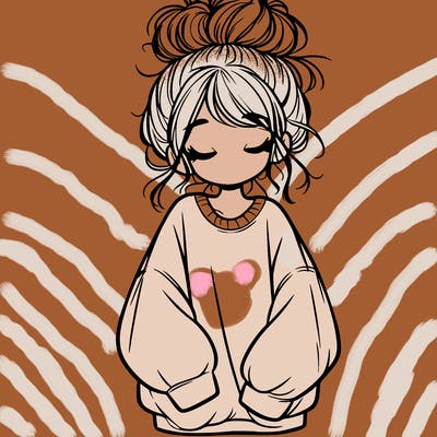 girl with baggy sweatshirt and messy bun