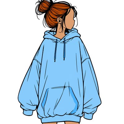realistic girl with a oversized sweatshirt on and a bun