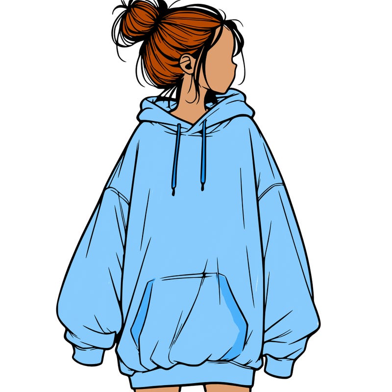realistic girl with a oversized sweatshirt on and a bun