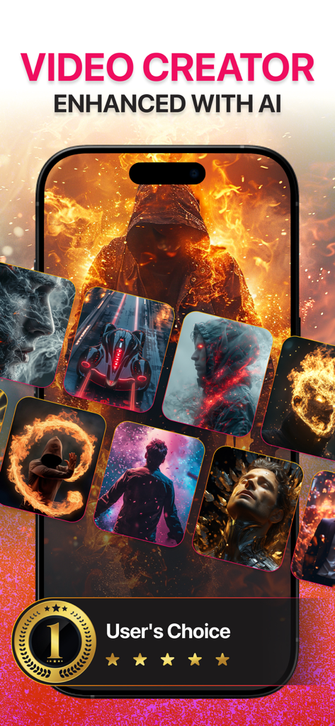 SeeDance AIアプリのスマートフォン画面。シネマティック動画生成スタイルとユーザーチョイスアワードのバッジを表示。