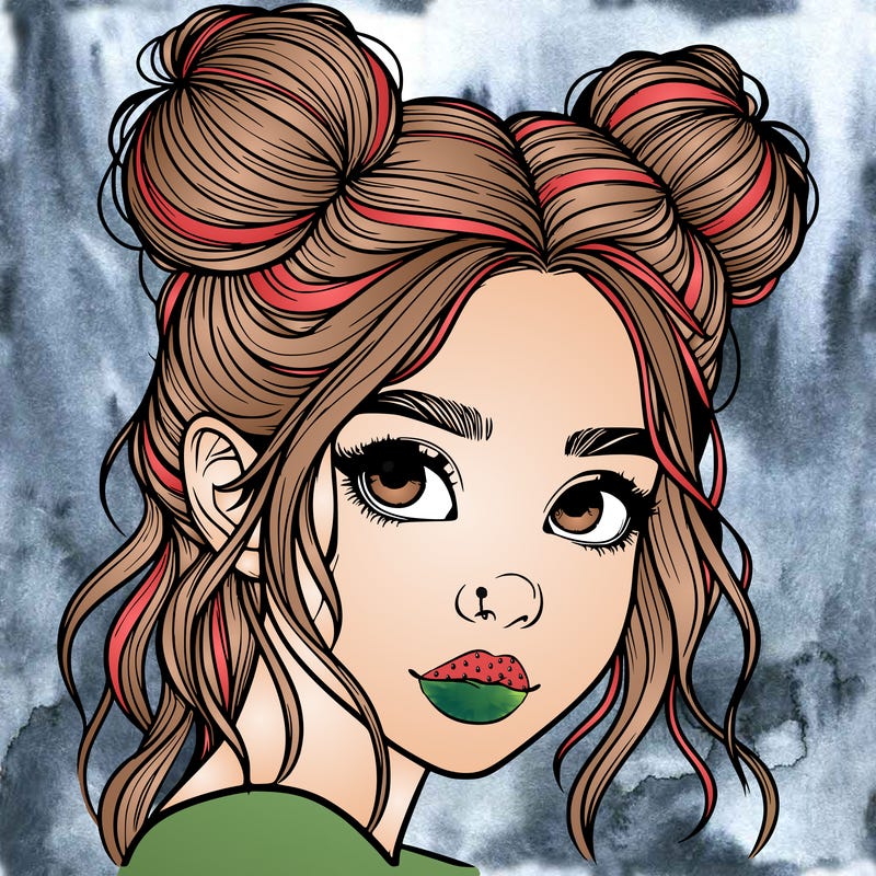 realistic girl with hair buns on her head