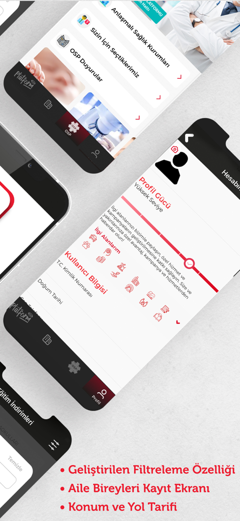 OYAK Platform - Interface of the OYAK Platform app showing user profile and service categories