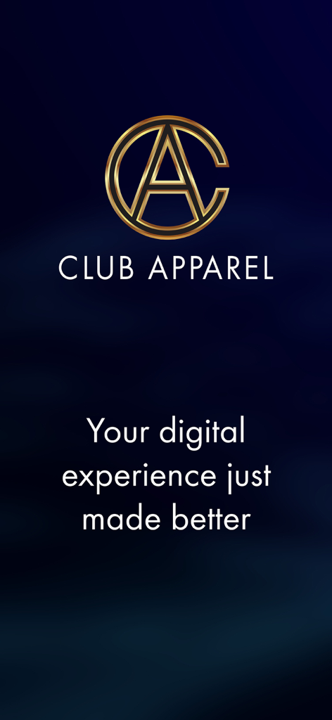 Club Apparel logo on a dark background with the text Your digital experience just made better