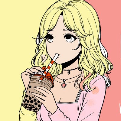 realistic girl drinking boba tea